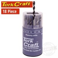 DRILL BIT 18 SET COMBO WOOD + MASONRY + HSS IN PLASTIC CONTAINER