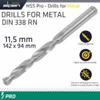 ALPEN PRO HSS 11.5MM DRILL DIN 338 RN 135 SPLIT POINT PLASTIC WALLET
