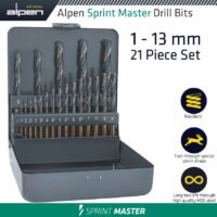 ALPEN SPRINT MASTER 21 PCE SET KM21 1 -8.5 X 0.5 9-13 X 1MM METAL BOX